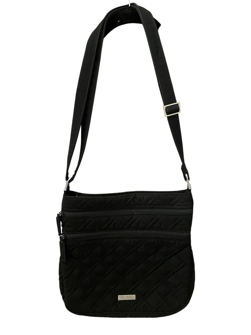 Vera Bradley Triple Zip Hipster Crossbody Bag Quilted Classic Black Minimalist